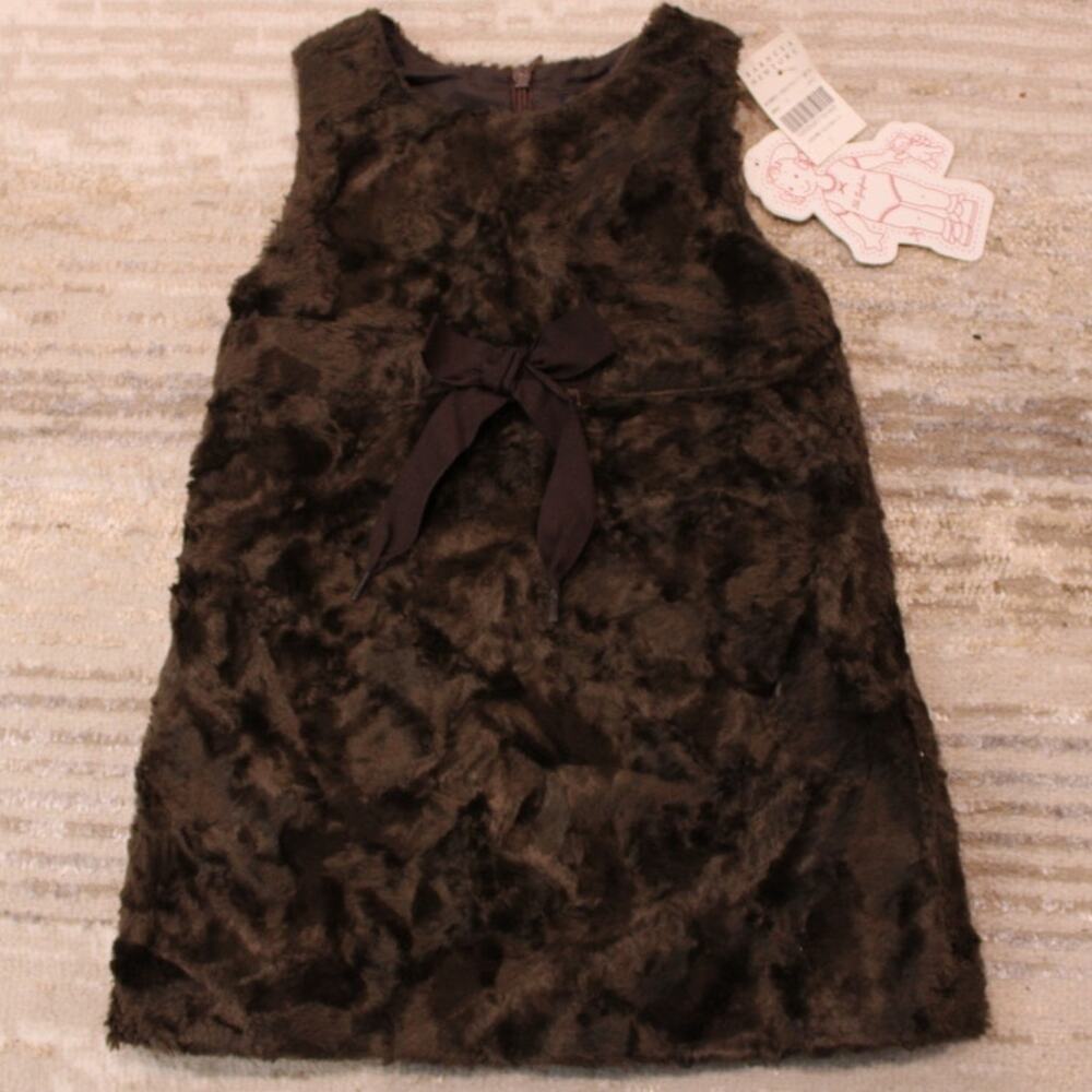 NWT Lili Gaufrette Barneys New York Brown Sheath Dress Fuzzy Bow Baby 23 Month